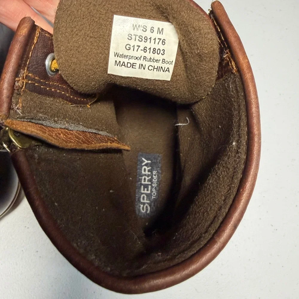 Sperry Saltwater Duck Boots 6 Brown‎ Leather Waterproof Side Zip STS91176